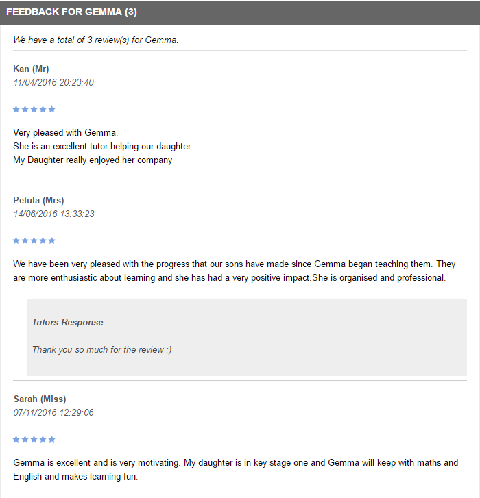 Gemma Williams Tutoring Sandy Reviews